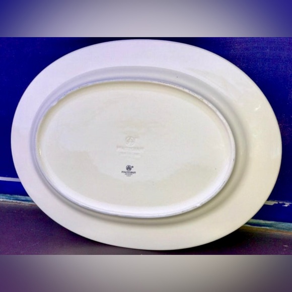 Vintage PFALTZGRAFF Ivory White Blue Striped Edge Floral Oval Serving Plate - Picture 3 of 10